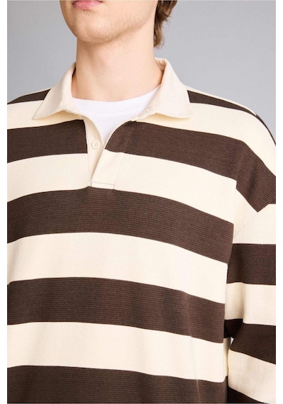 Defacto - Boxy Fıt Polo Yaka Waffle Sweatshirt E8440AX25AU Kahve