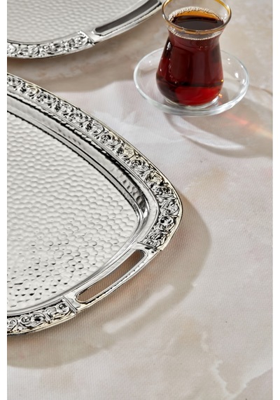 Cooker 2'li Metal Oval Gümüş Sunum Tepsisi 43x30 Cm Ve 36x26 Cm Ckr3566 Diğer