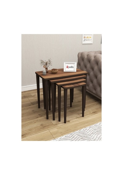 Renlife Zigon Sehpa 4'lü Zigon Mdf Zigon Ahşap Zigon Ceviz Lüx Ceviz Ceviz