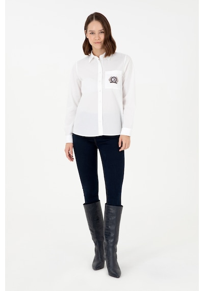 U.s. Polo Assn. Kadın Beyaz Gömlek Desenli 50291087-vr013 Beyaz