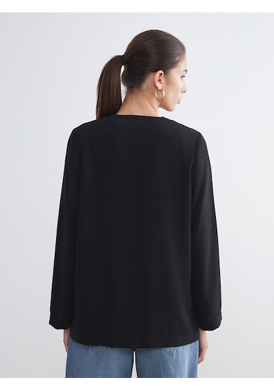 Lcwaıkıkı Classic Siyah V Yaka Krep Kadın Blazer Ceket