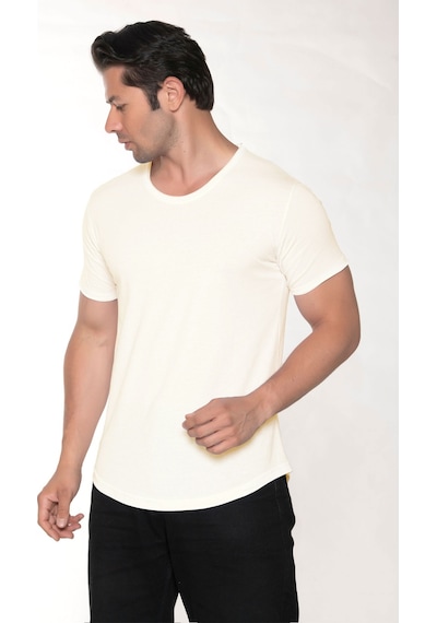 Black Horn Erkek Geniş Yaka %100 Pamuk Salaş T-shirt Ekru