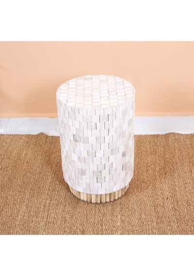 Solid Thin Wood Teak Sehpa 30x45 Cm Beyaz
