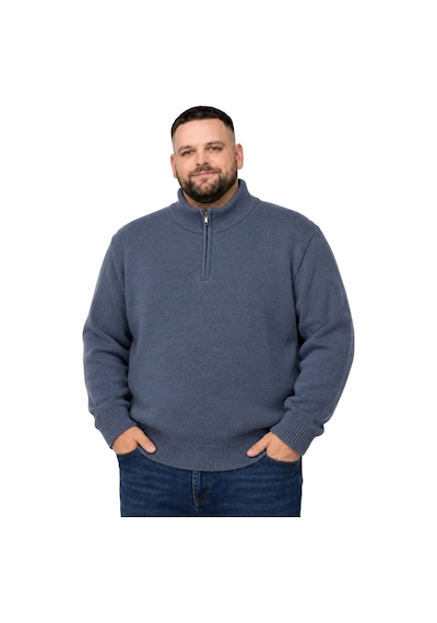 Battalmoda Erkek Büyük Beden İndigo Hattush Fermuarlı Dik Yaka Triko Kazak 3xl-4xl-5xl-6xl Indigo