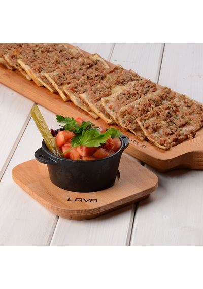 Lava Döküm Yuvarlak Sufle / Sos Kabı ve Ahşap Altlığı. Çap(Ø)8cm.