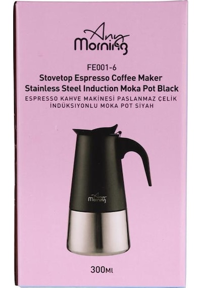 Any Morning Fe001-6 Espresso Kahve Makinesi Paslanmaz Çelik İndüksiyonlu Moka Pot 300 Ml Siyah