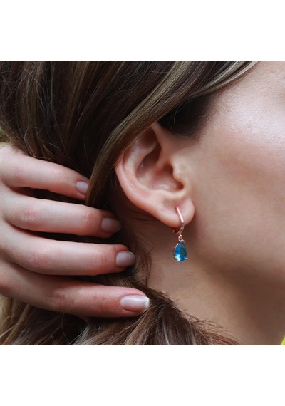 Damla Modeli Turkuaz Taşlı Rose Gold Kaplama Gümüş Küpe Gümüş