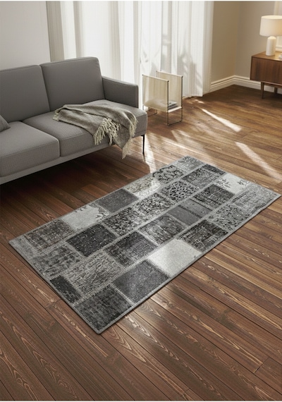 Modern Bohem Stil Vintage Halı Özel Tasarım Patchwork Koleksiyonu Gri