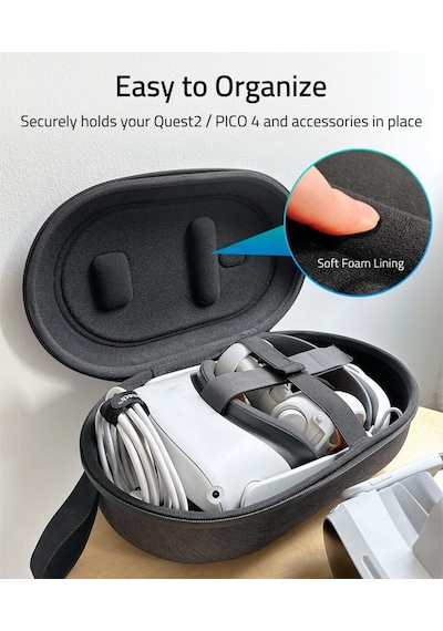 Large Sert Taşıma Çantası Meta Quest 3s/3/oculus 2/pico 4 Uyumlu Siyah M42-bm
