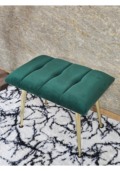 Zafir Gold Sivriltme Ayaklı 60 Cm Puf Bench - Puf - Bench - Oturak - Mutfak Oturağı - Antre Oturağı Yeşil