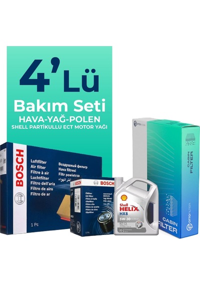 Bosch Citroen Ds4 1.2 Benzinli Filtre Bakım Seti Shell Motor Yağlı 2022-2024 4 Lü