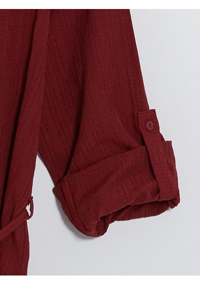 Lcw Everyday Bordo Oversize Gofre Kadın Gömlek Tunik