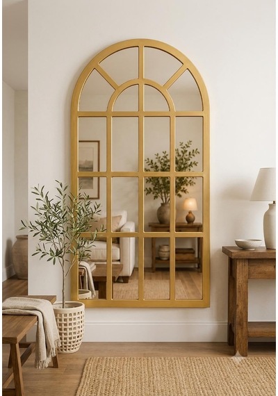 Pencere Model Dekoratif Duvar Aynası 123 X 70 Cm Gold Kemer Formlu Çerçeve Çok Renkli