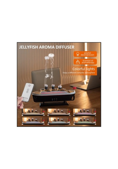 Oda Hava Nemlendirici Aroma Difizör Humudifier Gemi Şeklinde Rgb Led Işıklı Buhar Makinesi