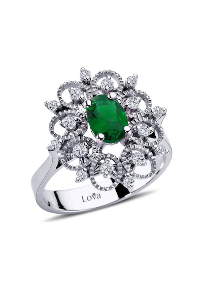 Lova Pırlantalı Oval Zümrüt Yüzük - 1070082