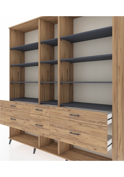 Hyperion Dolap 12 Raflı 6 Çekmeceli 220x44x243 Çam-antrasit/çam Antrasıt/atlas Çam Hyperion Dolap 12 Raflı 6 Çekmeceli 220x44x243 Çam-antrasit/çam Antrasıt/atlas Çam