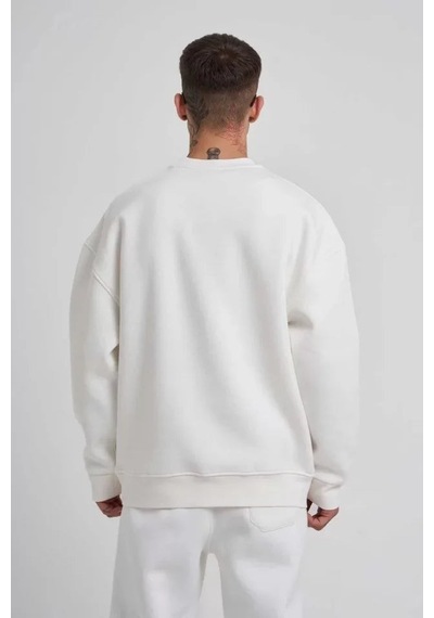 Yake Store Unisex Biskilet Yaka Üç İplik Sweatshirt - Beyaz - Beyaz