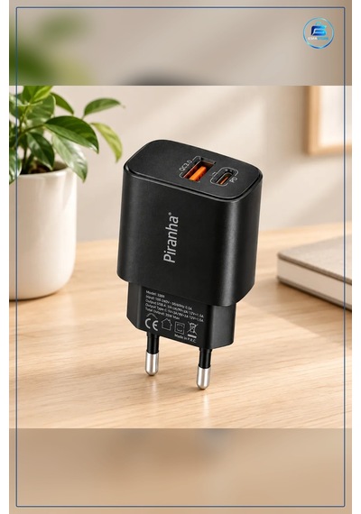 Şarj Aleti 18w 3.0a Hızlı Usb A Ve C Pd Çıkışlı Siyah Ev Tipi Duv