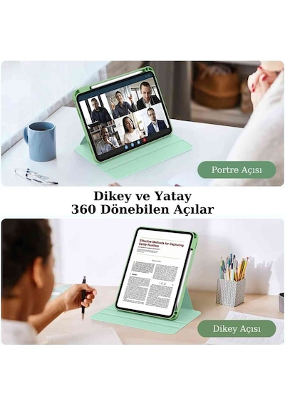 Apple Uyumlu iPad Air 11 2025 M3 Çip 360 Dönebilen Yatay Dikey Standlı Fuchsia Pino Tablet Kılıfı Kılıf