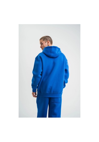 Erkek 3 İplik Oversize Kapşonlu Basic Sweatshirt Hoodie - Mavi
