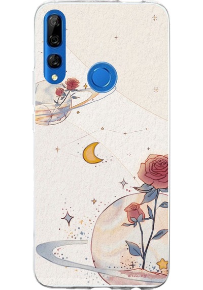 Honor 9x Uyumlu Gezegen, Yıldız Ve Gül Baskılı Silikon Kılıf Renkli
