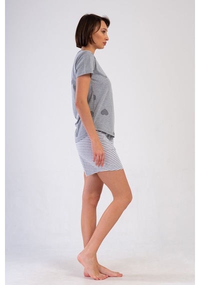 Yake Store Kadın P.suprem O Yaka Kısa Kol Etegı Oval Sort Takım - Gray Melange Gri