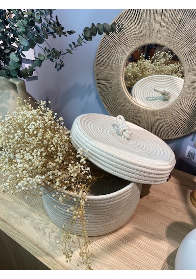 Mavaux Walnut Kapaklı Krem Jüt Sepet Krem