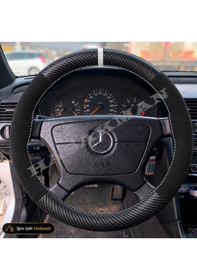 Mercedes S W140-c140 Dikme Direksiyon Kılıfı Alcantara Süet Mat Karbon Beyaz Yüzük Ve Dikiş -standart-long-s320-s500 1991-1998
