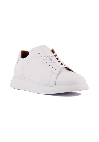 Shoetyle - Beyaz Hakiki Deri Bağcıklı Erkek Sneaker 101-7039-1258 Beyaz