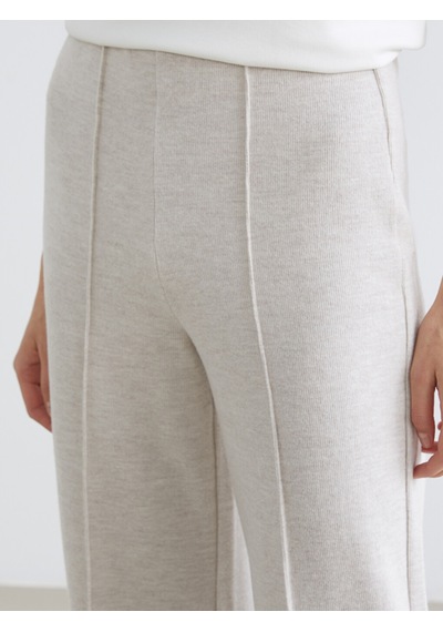 Lcw Comfort Bej Beli Lastikli Geniş Paça Kadın Pantolon