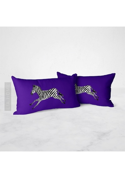 Mor Zebra Desenli Çift Taraflı Dekoratif 2'li Yastık Kılıfı Seti 32 x 55 CM - Mor