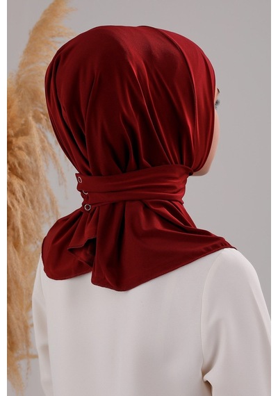 Melodi Scarf Kadın Tesettür Pratik Çıtçıtlı Sandy Deniz Havuz Uyumlu Fular Hazır Bone Bordo Bordo