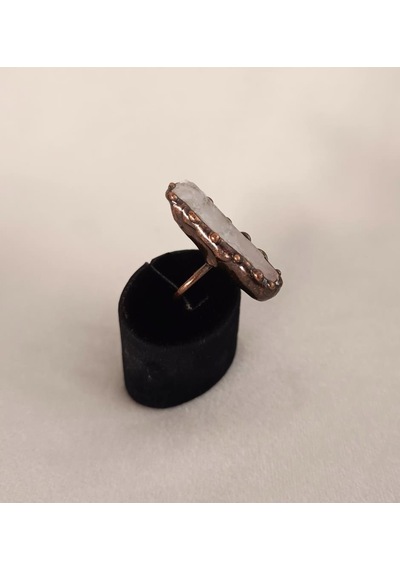 Hdmarketim Doğal Kuvars Drusy Taş Çelik Ayarlanabilir Unisex Yüzük Çok Renkli