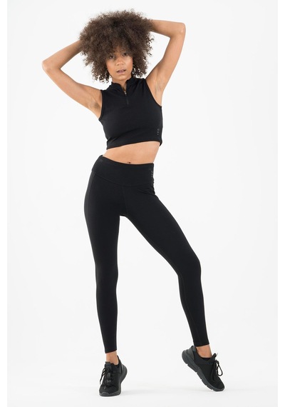 Maraton Active Slimfit Kadın Balıkçı Yaka Kolsuz Koşu Siyah Crop Top 22257 SIYAH Siyah
