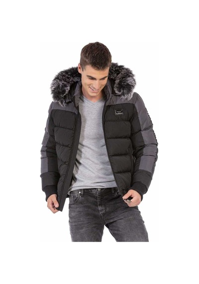 Cipo & Baxx Cm182 Kürklü Çift Renk Şişme Mont Siyah