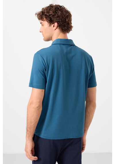 Tommylife Tommy Life Saks Basic Logolu Standart Kalıp Triko Polo Yaka Erkek T-shirt - 87748 Saks