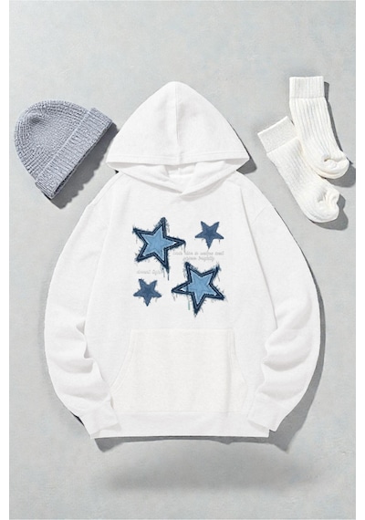 Uyguntarz Unisex Eternal Light Baskılı Oversize Sweatshirt beyaz
