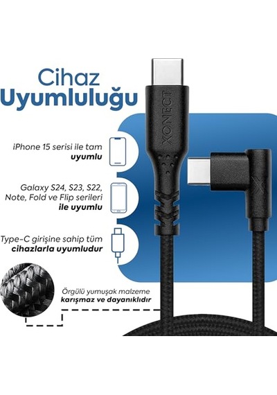To Type-c İle Uyumlu Ve İle Uyumlu Hızlı Şarj Ve Data Kablosu 200 Cm Hasır Örgülü Kırmızı Diğer