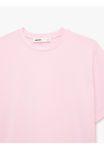 Koton Pamuklu Kısa Kollu Bisiklet Yaka Oversize Basic Tişört Pembe 6sak50170ek Gül