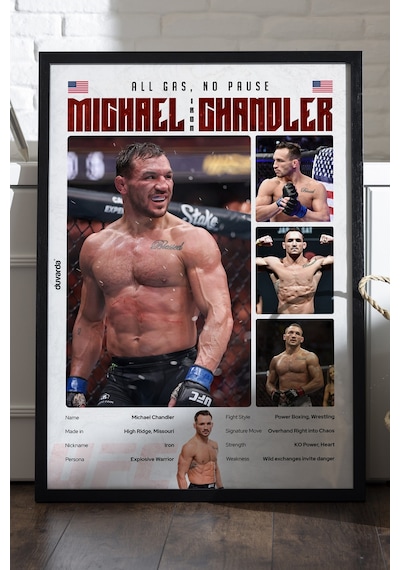 Michael Chandler Ufc Siyah Ahşap Çerçeveli Poster, Dekoratif Dövüş Duvar Tablosu