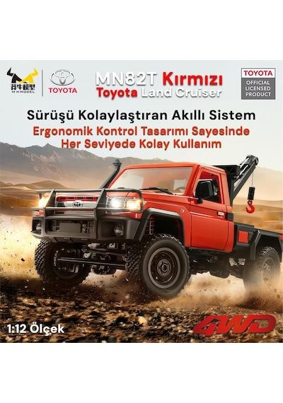 Mn Model Mn82t 1/12 Toyota Land Cruiser Lc79 4wd Rc Model Crawler Offroad Uzaktan Kumandalı Araba Truck Rtr Lisanslı Kırmızı+elektrik Vinçli+dahili Işık Seti Mn-82t
