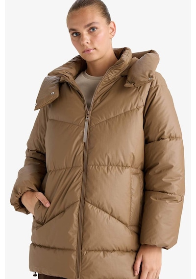 Defacto Relax Fit Kapüşonlu Fermuarlı Şişme Parka F2896ax25wnbn67 Kahve-bn67