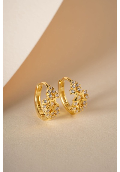 925 Ayar Gümüş Gold Kaplama 15 Mm Işıltılı Yıldız Küpe Altın