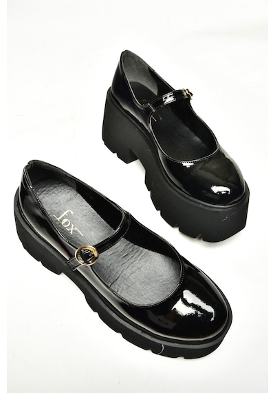 Fox Shoes U272906708 Siyah Rugan Dolgu Tabanlı Kadın Ayakkabı Siyah-rugan