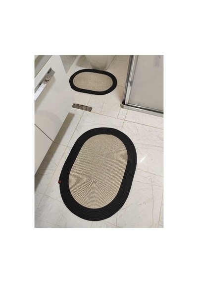Hasır Jüt Banyo Paspas Takımı Mutfak Paspası, Jüt Paspas, 2 Adet Paspas 50x80 40x60 Taş Siyah Taş Siyah