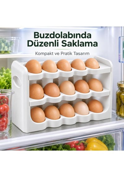 Tr 3 Katlı 30'lu Yumurta Organizeri, Plastik, Beyaz, 26x9,5x17 Cm Diğer