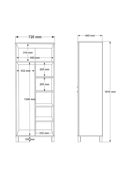 Robin Home Porto Ahşap Ayaklı 2 Kapaklı Raflı Bölmeli Tekli Gardırop Bebek Genç Odası Dolabı Elbise Dolabı Beyaz