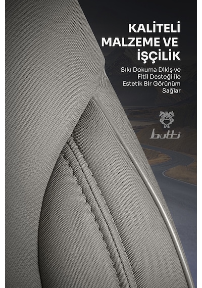 Gri - Gri Buttı Talos Serisi Premium Oto Koltuk Kılıfı Ortopedik Destekli, Ön Arka Tam Set, Aırbag Uyumlu