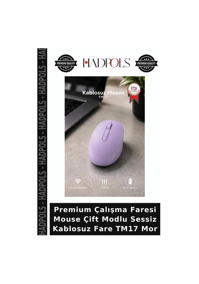 Premium Çalışma Faresi Mouse Çift Modlu Sessiz Kablosuz Fare Tm17 Mor