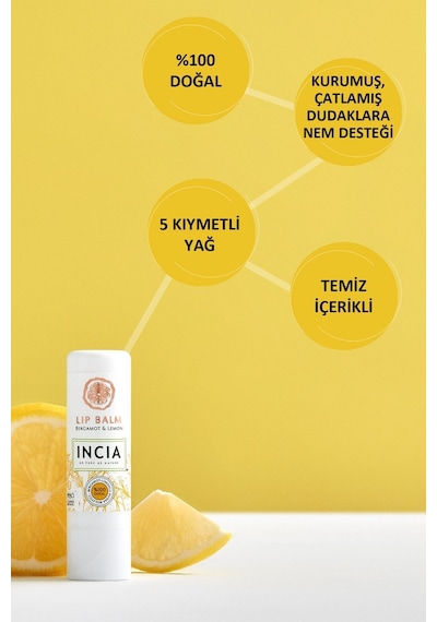 %100 Doğal Dudak Besleyici Bergamot & Limon Bitkisel Nemlendirici Dudak Bakım Kremi 6 G